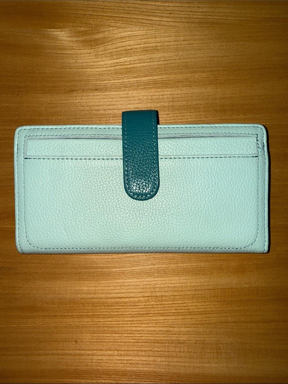 Genuine Leather Mint Green Wallet with Teal Snap Strap - Picture 2 of 7